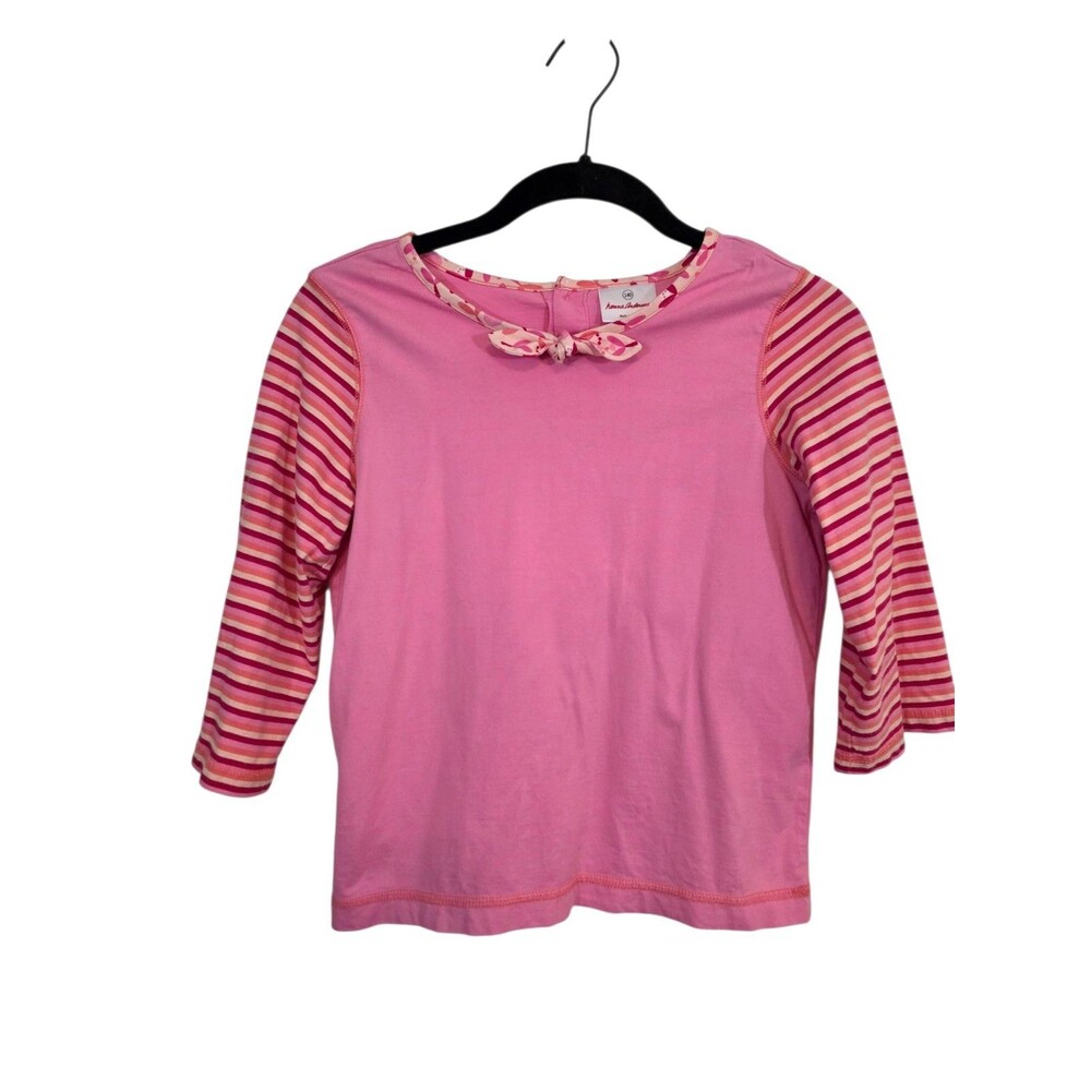 Hanna Andersson Top Girls 10 Pink Cotton Striped Sleeve Casual